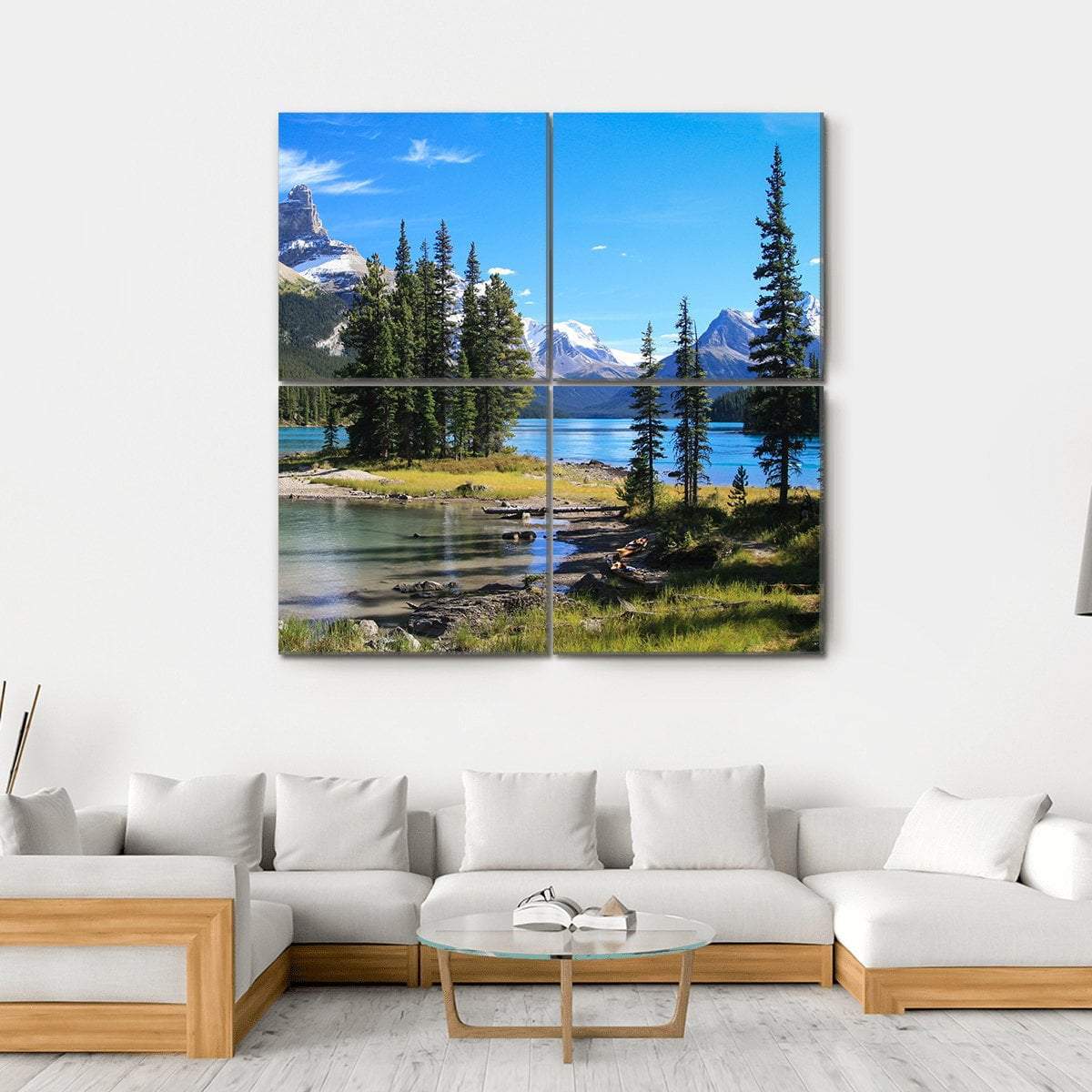 Maligne Lake Canvas Wall Art-4 Square-Gallery Wrap-17" x 17"-Tiaracle