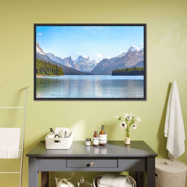 Maligne Lake Canada Canvas Wall Art-1 Piece-Floating Frame-24" x 16"-Tiaracle