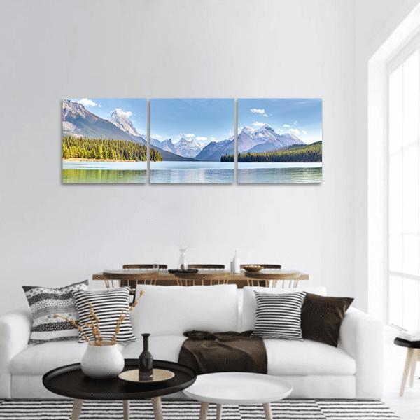 Maligne Lake In Canada Panoramic Canvas Wall Art-3 Piece-25" x 08"-Tiaracle