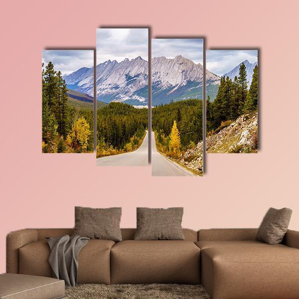 Maligne Lake Road Canvas Wall Art-4 Pop-Gallery Wrap-50" x 32"-Tiaracle