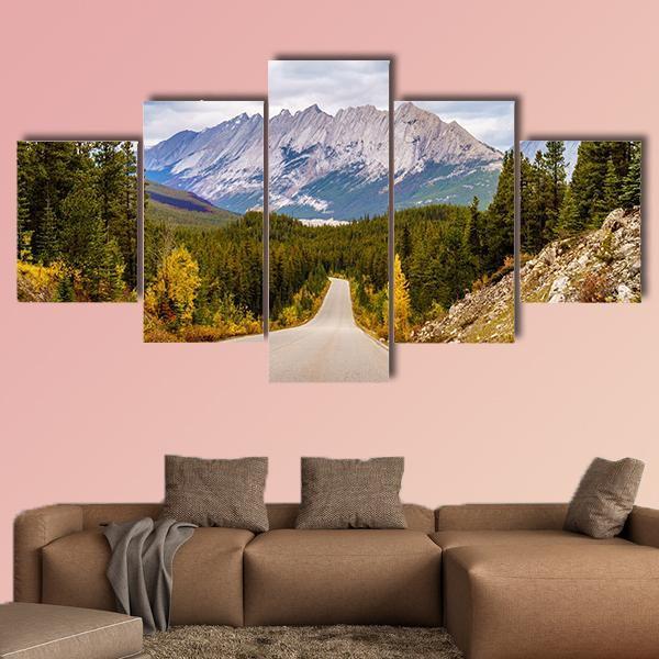 Maligne Lake Road Canvas Wall Art-5 Star-Gallery Wrap-62" x 32"-Tiaracle