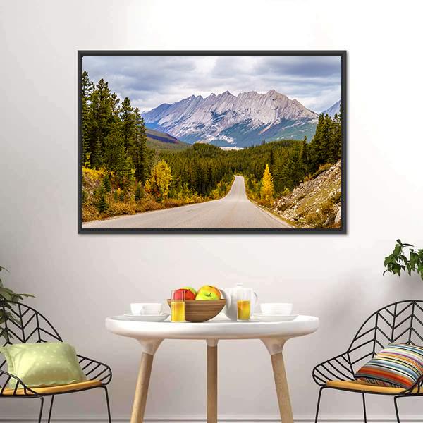 Maligne Lake Road Canvas Wall Art-1 Piece-Floating Frame-24" x 16"-Tiaracle