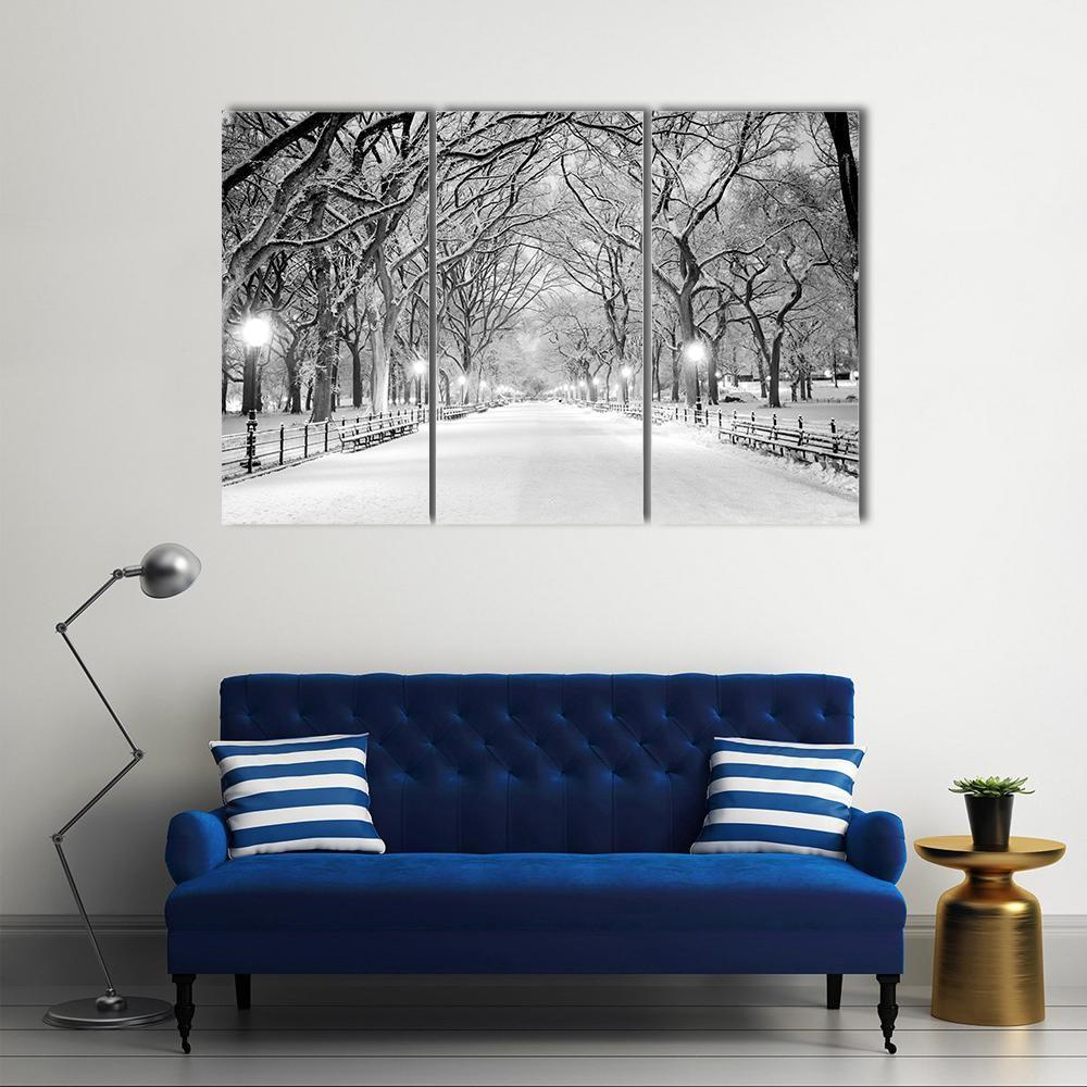 NY Central Park In Winter Canvas Wall Art-3 Horizontal-Gallery Wrap-37" x 24"-Tiaracle