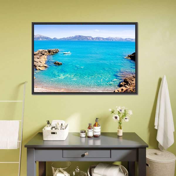 Mallorca La Victoria Beach Canvas Wall Art-1 Piece-Floating Frame-24&quot; x 16&quot;-Tiaracle