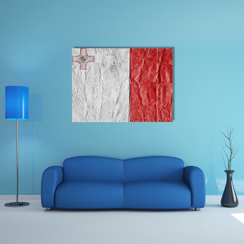 Flag of Malta Canvas Wall Art in white and red, single panel hung on a wall