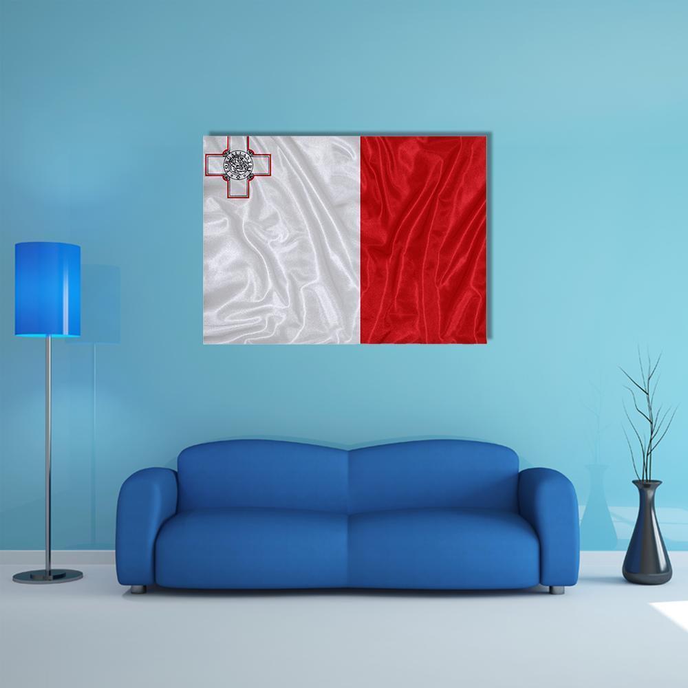 Malta Flag with George Cross Canvas Wall Art in white and red, single panel hung on a wall