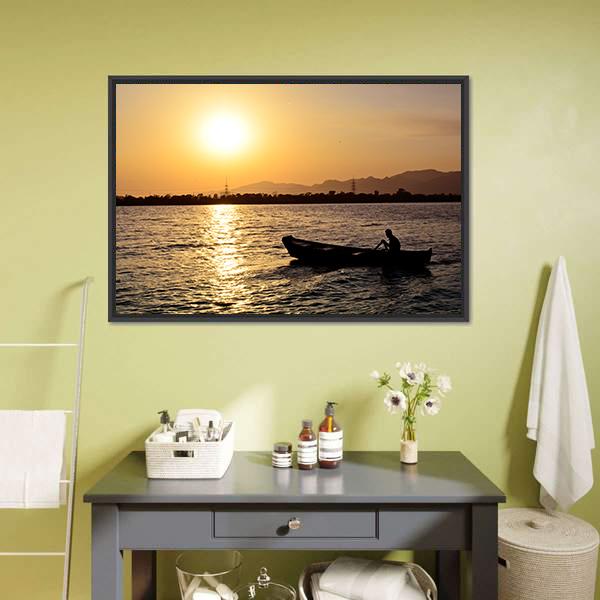 Man Boating On Lake Canvas Wall Art-5 Horizontal-Gallery Wrap-22" x 12"-Tiaracle