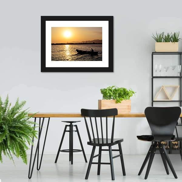 Man Boating On Lake Canvas Wall Art-5 Horizontal-Gallery Wrap-22" x 12"-Tiaracle