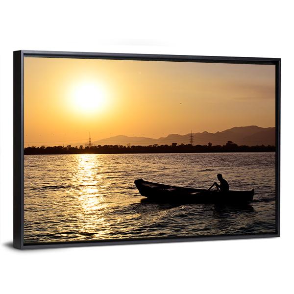 Man Boating On Lake Canvas Wall Art-5 Horizontal-Gallery Wrap-22" x 12"-Tiaracle