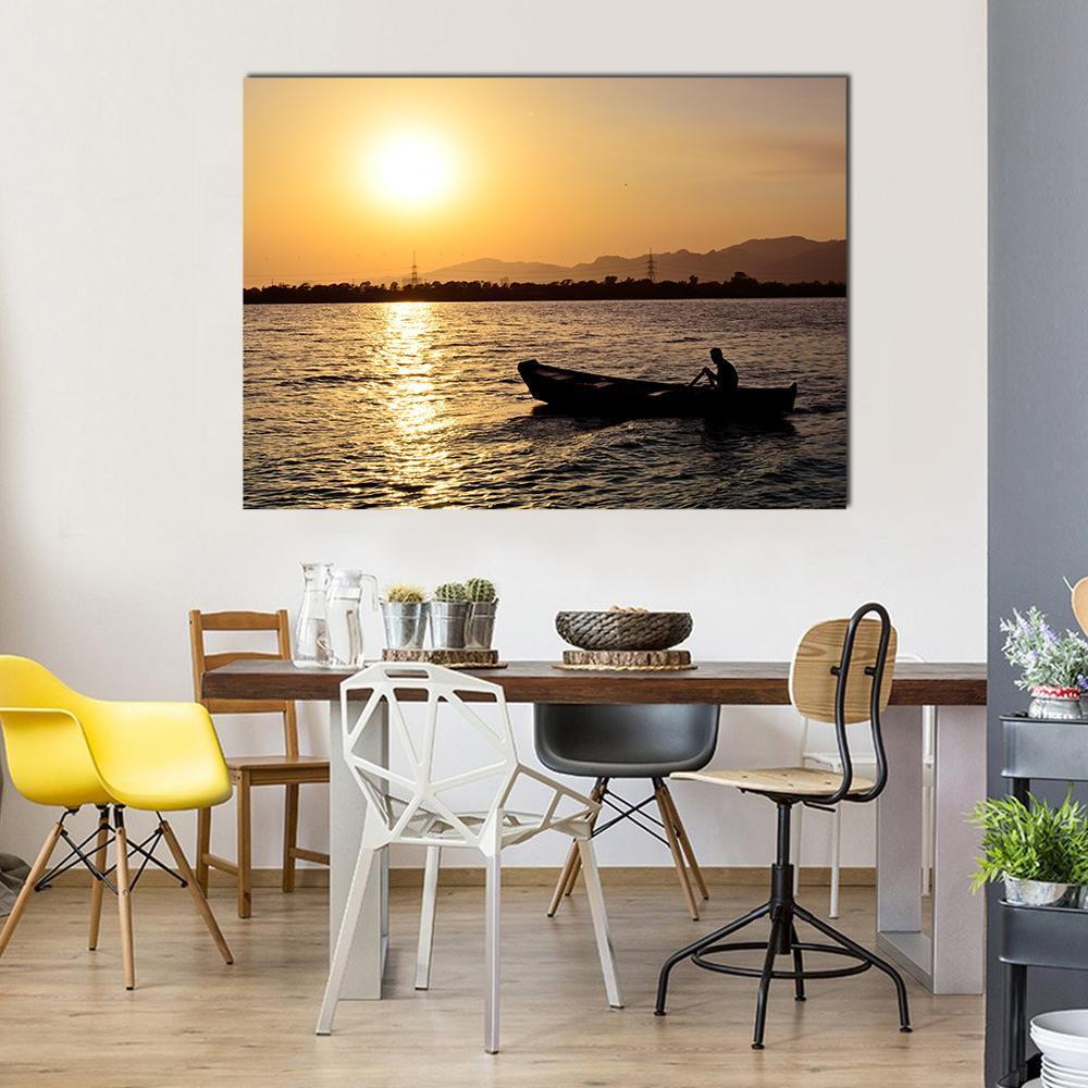 Man Boating On Lake Canvas Wall Art-4 Pop-Gallery Wrap-50" x 32"-Tiaracle