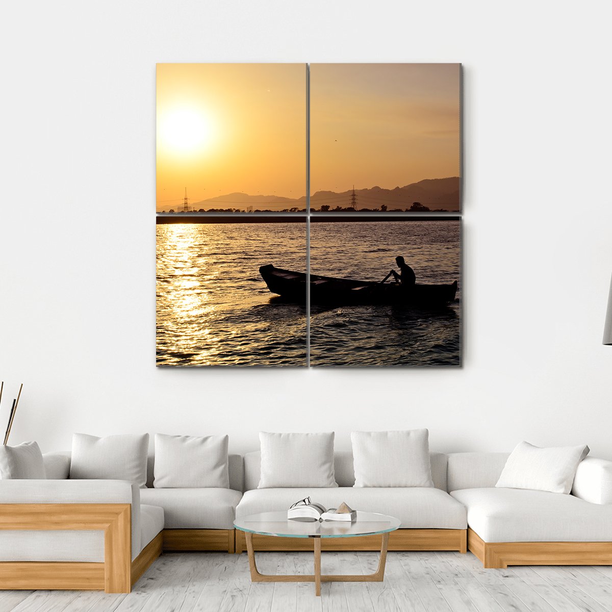 Man Boating On Lake Canvas Wall Art-4 Square-Gallery Wrap-17" x 17"-Tiaracle