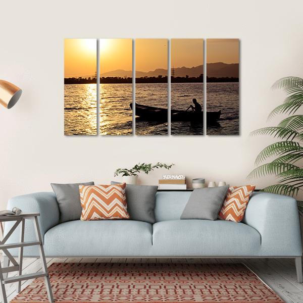 Man Boating On Lake Canvas Wall Art-5 Horizontal-Gallery Wrap-22" x 12"-Tiaracle