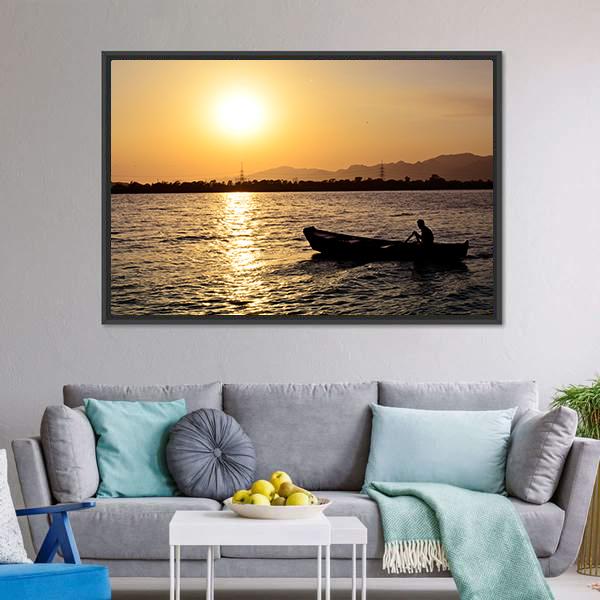 Man Boating On Lake Panoramic Canvas Wall Art-1 Piece-36" x 12"-Tiaracle