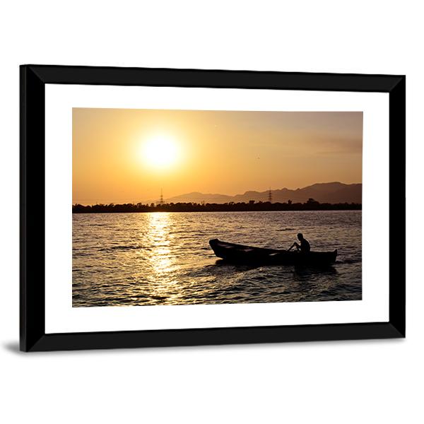 Man Boating On Lake Panoramic Canvas Wall Art-1 Piece-36" x 12"-Tiaracle