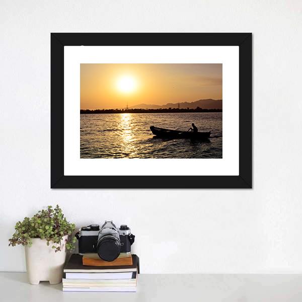 Man Boating On Lake Panoramic Canvas Wall Art-1 Piece-36" x 12"-Tiaracle
