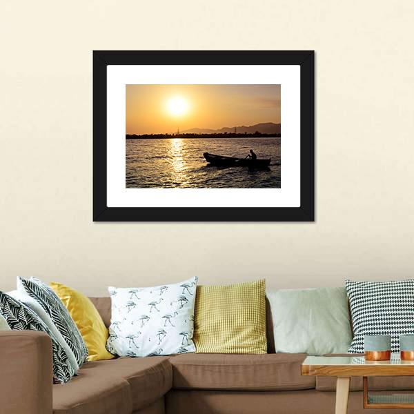Man Boating On Lake Panoramic Canvas Wall Art-1 Piece-36" x 12"-Tiaracle