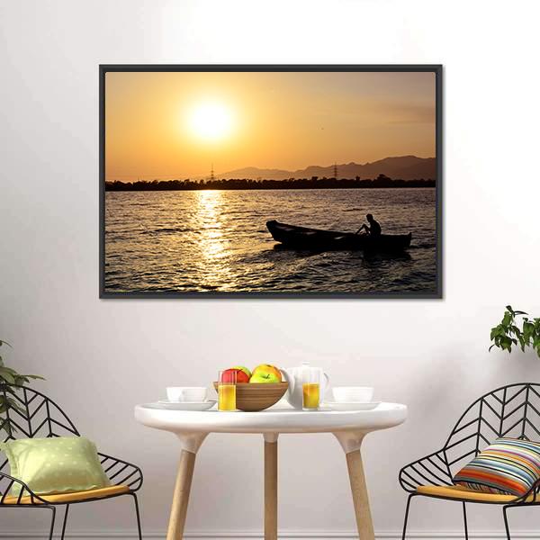 Man Boating On Lake Panoramic Canvas Wall Art-1 Piece-36" x 12"-Tiaracle
