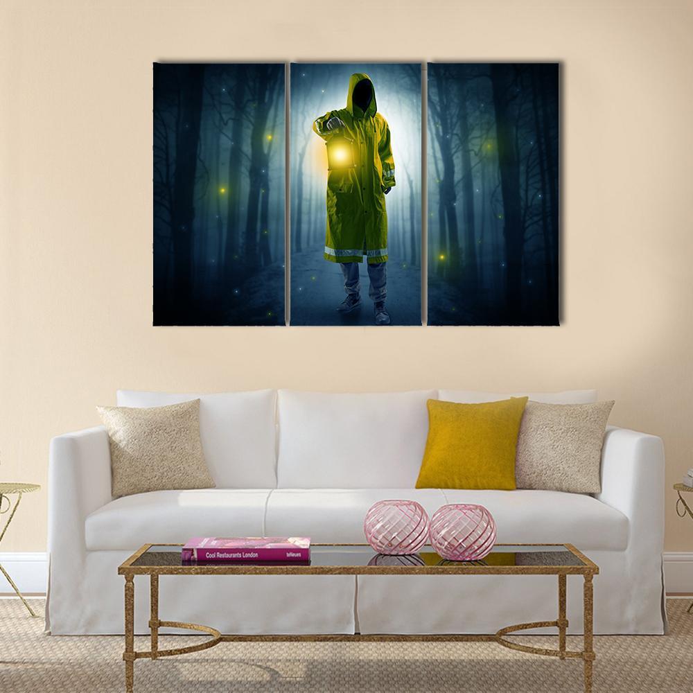 Man In Dark Forest Canvas Wall Art-3 Horizontal-Gallery Wrap-37" x 24"-Tiaracle
