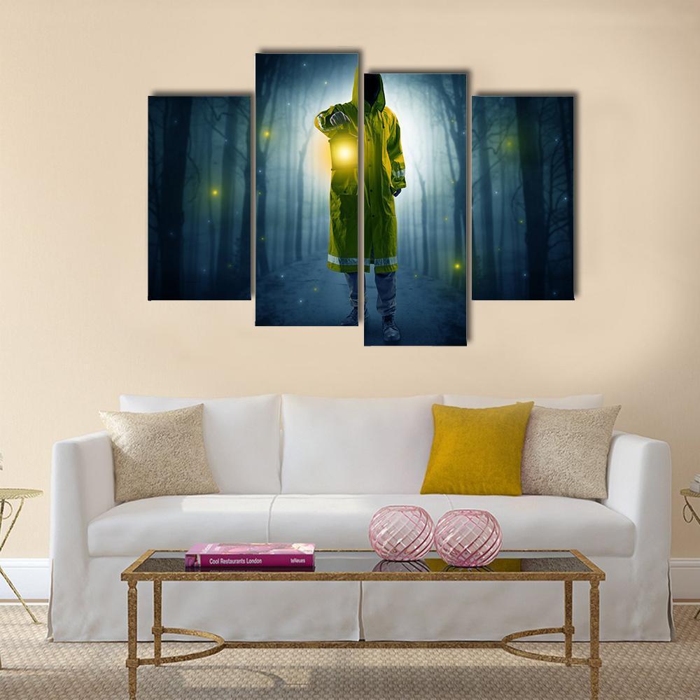 Man In Dark Forest Canvas Wall Art-4 Pop-Gallery Wrap-50" x 32"-Tiaracle