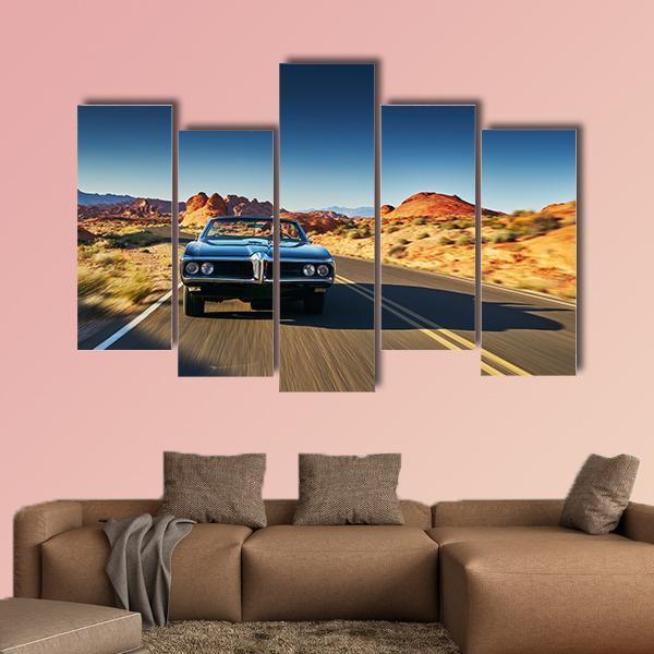 Vintage Car Through Desert Canvas Wall Art-5 Pop-Gallery Wrap-47" x 32"-Tiaracle