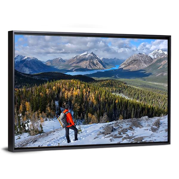 Man Hiking In Rockies Canvas Wall Art-3 Horizontal-Gallery Wrap-25" x 16"-Tiaracle