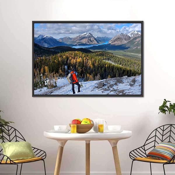 Man Hiking In Rockies Canvas Wall Art-3 Horizontal-Gallery Wrap-25" x 16"-Tiaracle