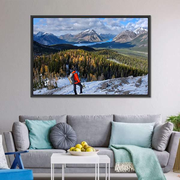 Man Hiking In Rockies Canvas Wall Art-3 Horizontal-Gallery Wrap-25" x 16"-Tiaracle