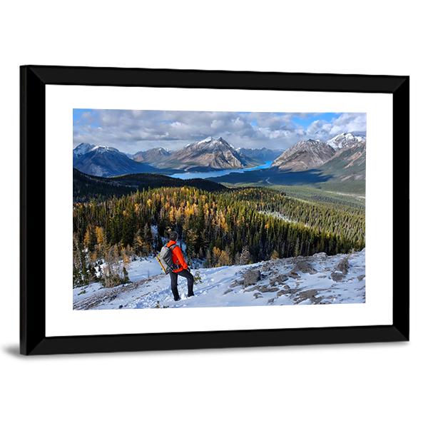 Man Hiking In Rockies Canvas Wall Art-3 Horizontal-Gallery Wrap-25" x 16"-Tiaracle
