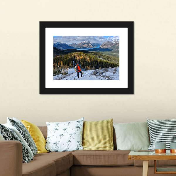 Man Hiking In Rockies Canvas Wall Art-3 Horizontal-Gallery Wrap-25" x 16"-Tiaracle