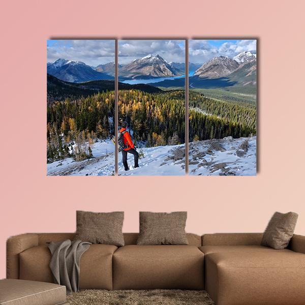 Man Hiking In Rockies Canvas Wall Art-3 Horizontal-Gallery Wrap-37" x 24"-Tiaracle