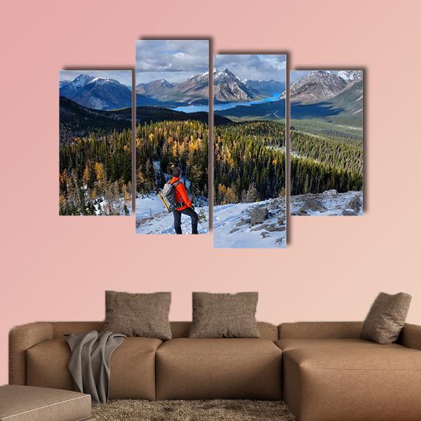 Man Hiking In Rockies Canvas Wall Art-4 Pop-Gallery Wrap-50" x 32"-Tiaracle