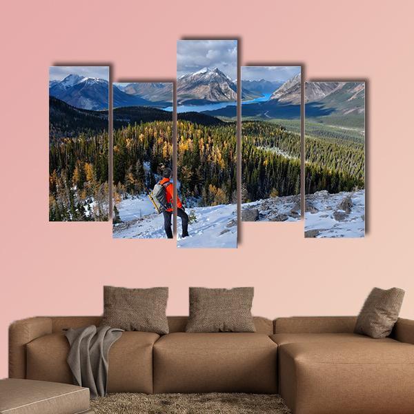Man Hiking In Rockies Canvas Wall Art-5 Pop-Gallery Wrap-47" x 32"-Tiaracle