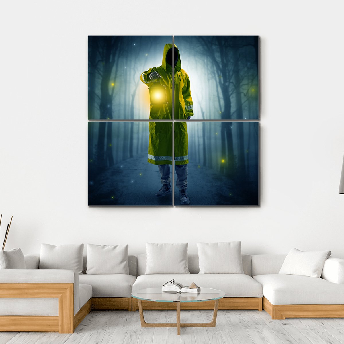 Man In Dark Forest Canvas Wall Art-4 Square-Gallery Wrap-17" x 17"-Tiaracle