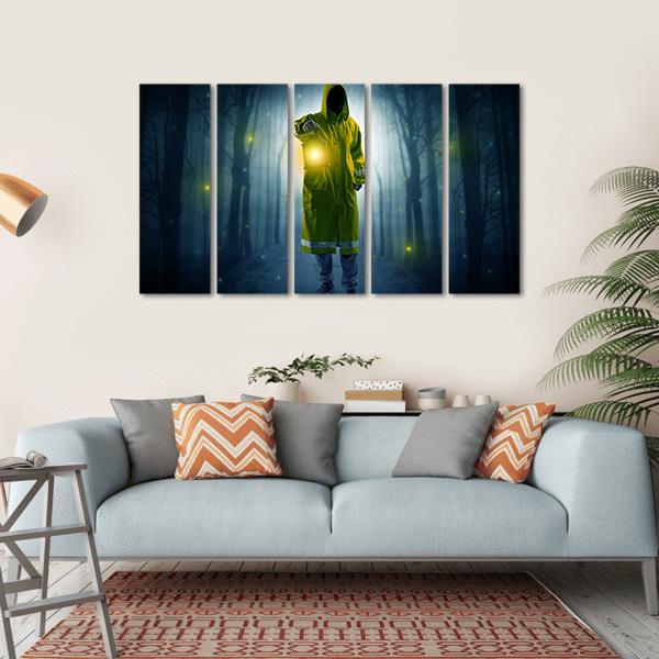 Man In Dark Forest Canvas Wall Art-5 Horizontal-Gallery Wrap-22" x 12"-Tiaracle