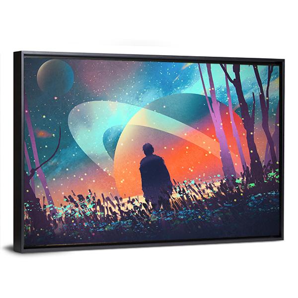 Man In Fictional Planet Canvas Wall Art-3 Horizontal-Gallery Wrap-25" x 16"-Tiaracle