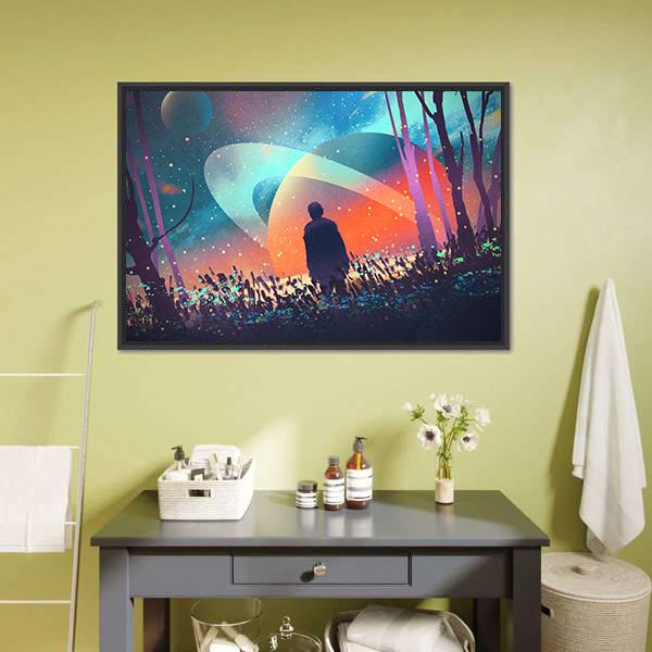 Man In Fictional Planet Canvas Wall Art-1 Piece-Floating Frame-24" x 16"-Tiaracle