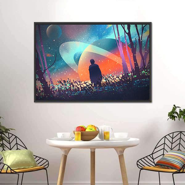Man In Fictional Planet Canvas Wall Art-3 Horizontal-Gallery Wrap-25" x 16"-Tiaracle