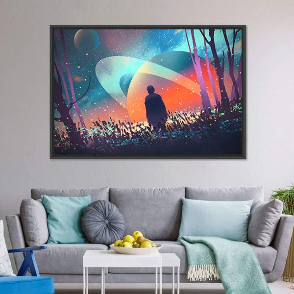 Man In Fictional Planet Canvas Wall Art-3 Horizontal-Gallery Wrap-25" x 16"-Tiaracle