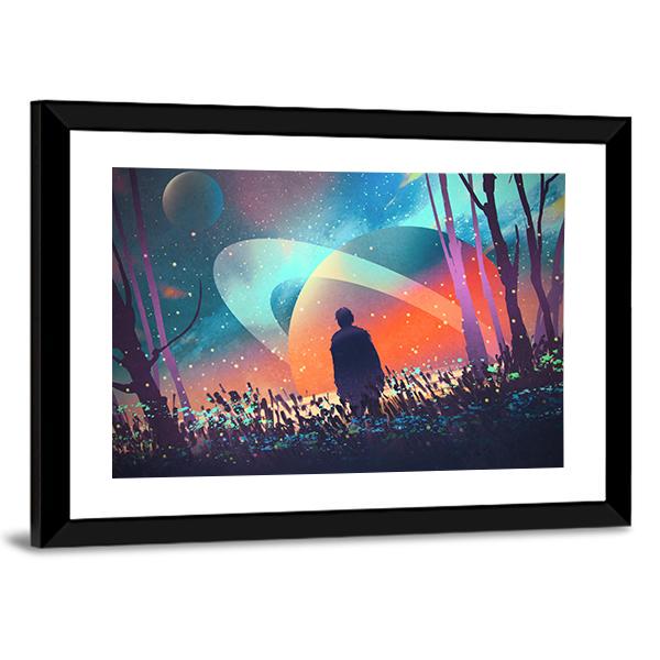 Man In Fictional Planet Canvas Wall Art-3 Horizontal-Gallery Wrap-25" x 16"-Tiaracle