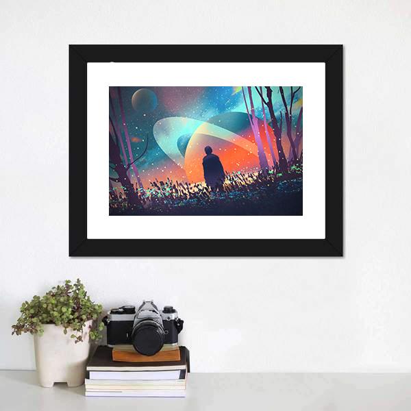 Man In Fictional Planet Canvas Wall Art-1 Piece-Framed Print-20" x 16"-Tiaracle