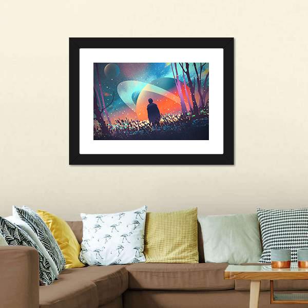 Man In Fictional Planet Canvas Wall Art-3 Horizontal-Gallery Wrap-25" x 16"-Tiaracle