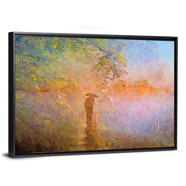 Man In Rain Abstract Canvas Wall Art-3 Horizontal-Gallery Wrap-25" x 16"-Tiaracle