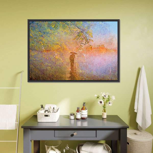 Man In Rain Abstract Canvas Wall Art-1 Piece-Floating Frame-24" x 16"-Tiaracle