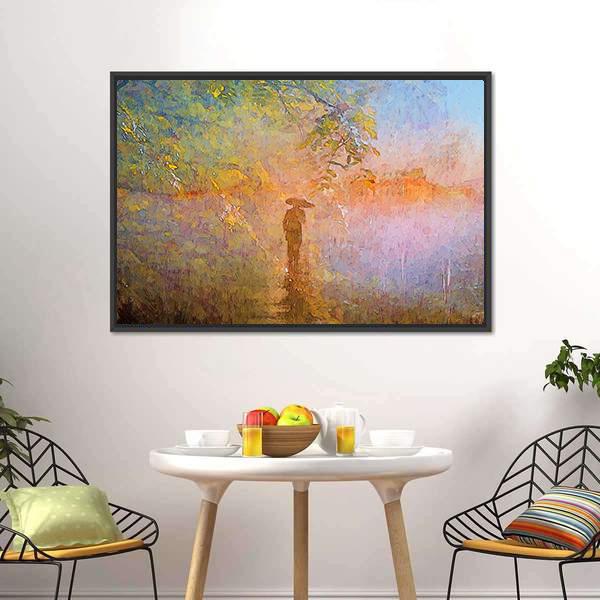 Man In Rain Abstract Canvas Wall Art-3 Horizontal-Gallery Wrap-25" x 16"-Tiaracle