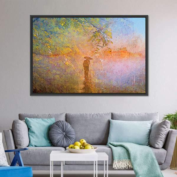 Man In Rain Abstract Canvas Wall Art-3 Horizontal-Gallery Wrap-25" x 16"-Tiaracle
