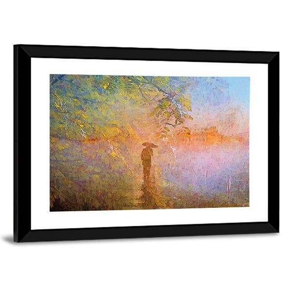 Man In Rain Abstract Canvas Wall Art-3 Horizontal-Gallery Wrap-25" x 16"-Tiaracle