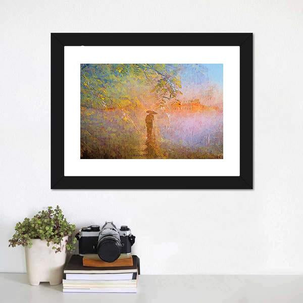 Man In Rain Abstract Canvas Wall Art-1 Piece-Framed Print-20" x 16"-Tiaracle