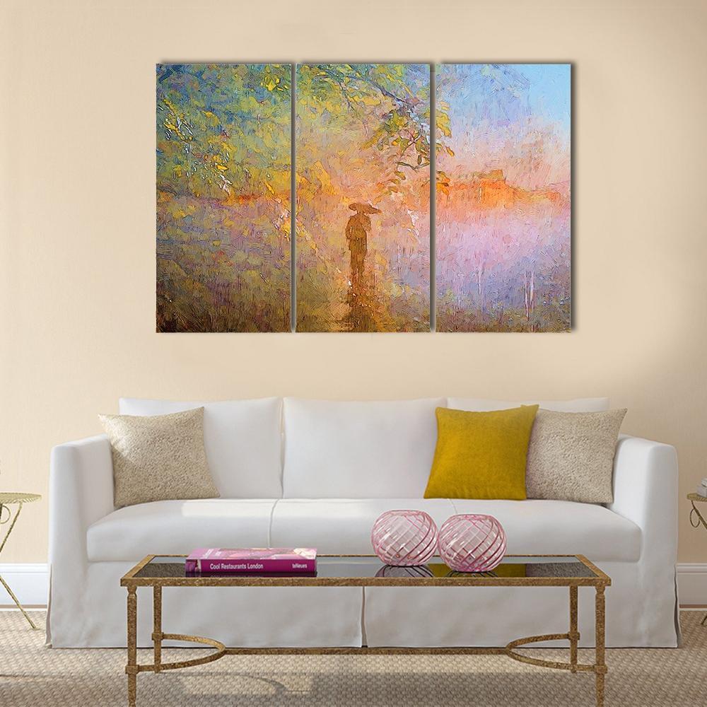 Man In Rain Abstract Canvas Wall Art-3 Horizontal-Gallery Wrap-37" x 24"-Tiaracle