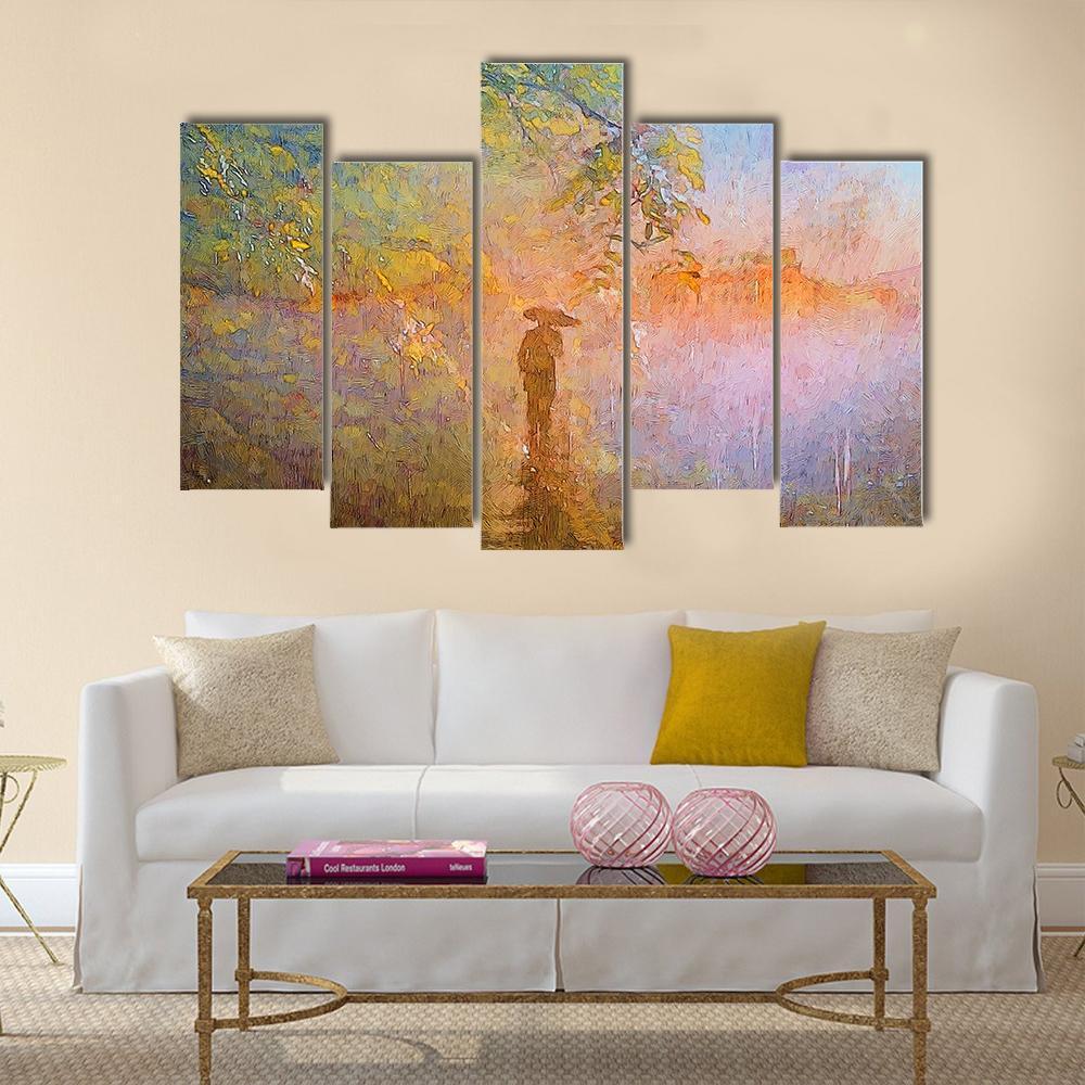 Man In Rain Abstract Canvas Wall Art-5 Pop-Gallery Wrap-47" x 32"-Tiaracle