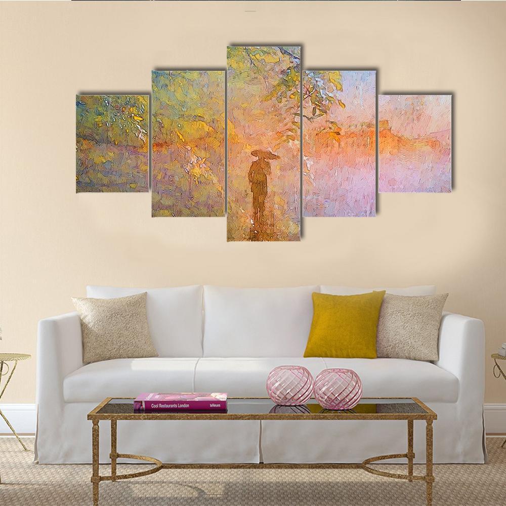 Man In Rain Abstract Canvas Wall Art-5 Star-Gallery Wrap-62" x 32"-Tiaracle